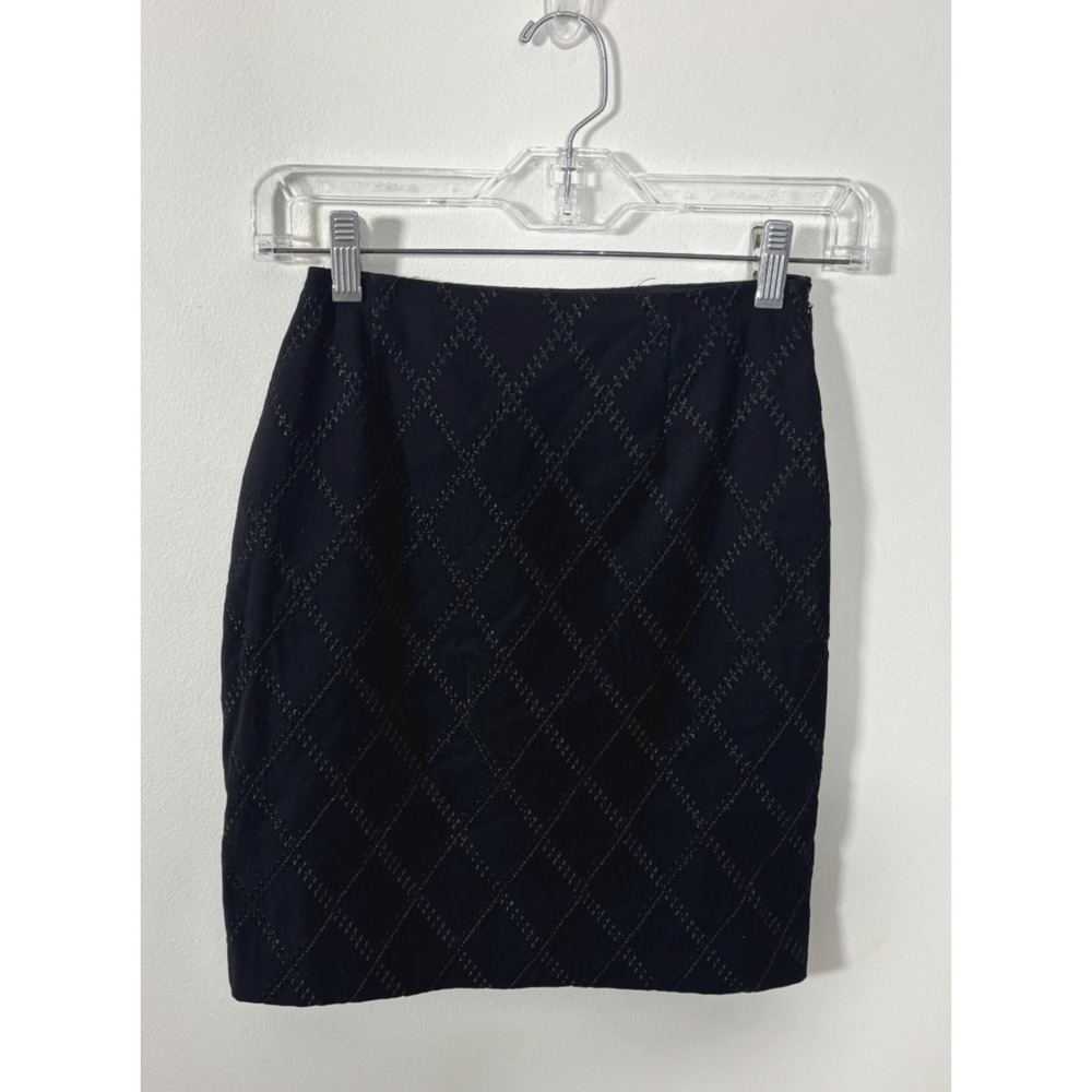 Petite Sophisticate Black Pencil Skirt Textured Diamond Pattern Size 0 Short
